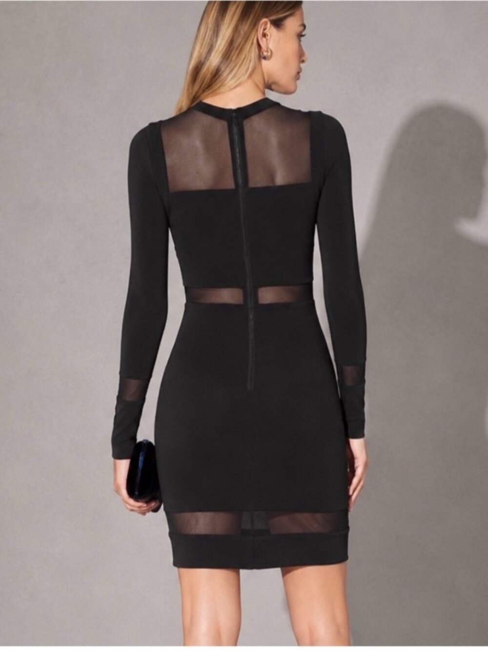 Alice + Olivia Madie black mesh inlet long sleeve dress - Picture 4 of 16